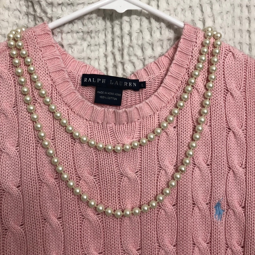 Light Pink Ralph Lauren Cotton Cable Knit Sweater